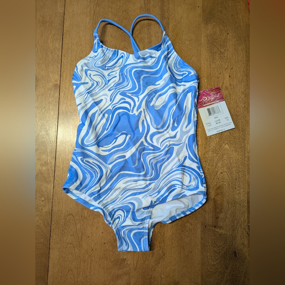 3/$14 Kanu Surf Blue Swirl Kids One Piece Swimsuit